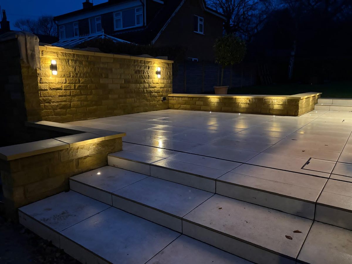 Outdoor lighting installation on a Yorkshire home