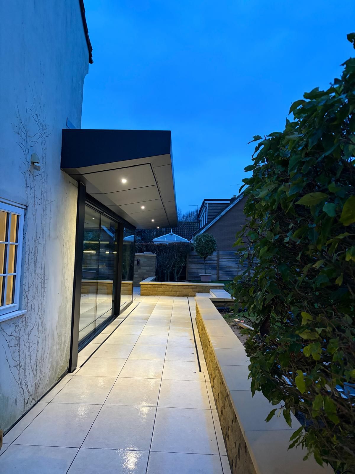 Exterior electrical lighting installation on a Yorkshire home